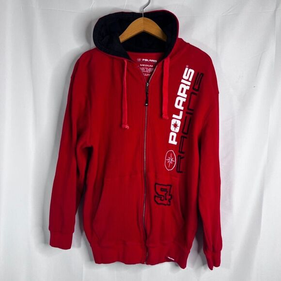 Polaris Racing Red Hooded 100% Cotton Full Zip Thermal Sweatshirt Size Medium - Picture 12 of 13